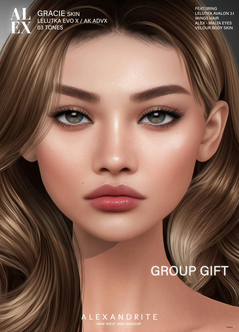 Gracie Skin July 2023 Group Gift by ALEXANDRITE | Teleport Hub - Second Life Freebies | Second Life Freebies | Scoop.it