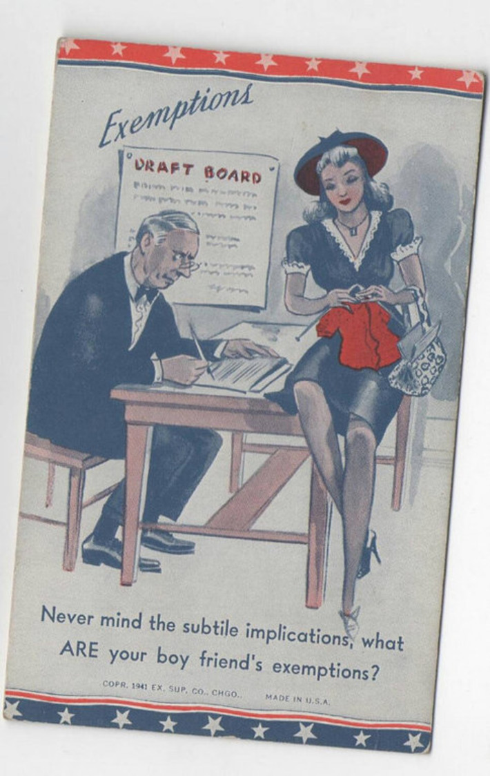 Unused Vivid Vintage 1940's Exemptions Draft WWll Witty Post Card | Herstory | Scoop.it
