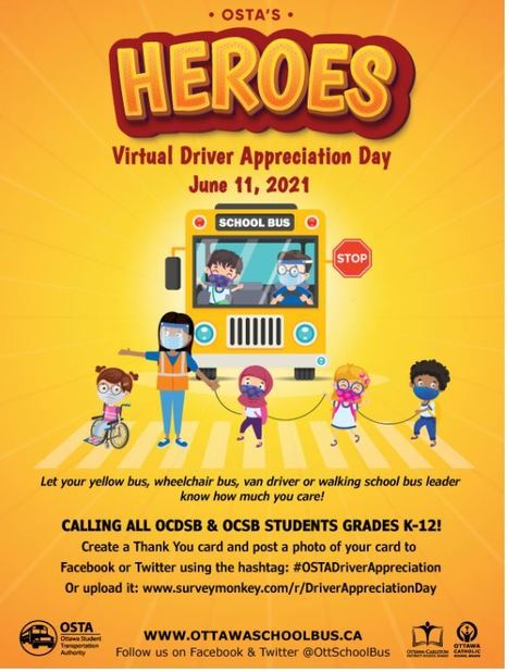 Calling all OCDSB and OCSB Students Grade K-12! - June 11 is Virtual "Bus" Driver Appreciation Day - find out how you can recognize and thank your driver or walking bus lead ... | Education 2.0 & 3.0 | Scoop.it