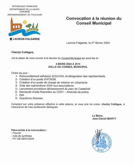 Conseil municipal du 4 mars | Lacroix-Falgarde | Scoop.it