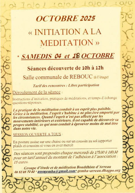 Initiation à la méditation les 4 et 18 octobre à Rebouc | Vallées d'Aure & Louron - Pyrénées | Scoop.it