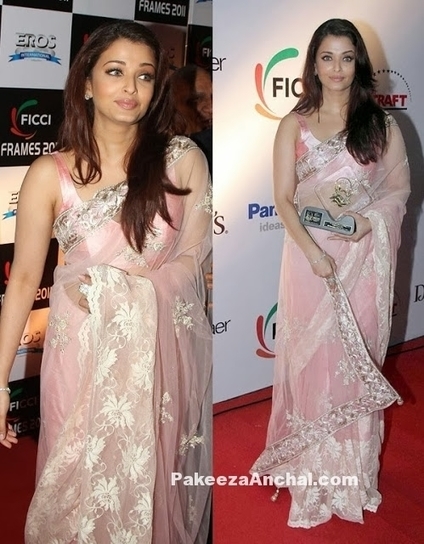 Aishwarya Rai in Manish Malohtra's Pink Designer Embroidery Net Saree with Sleeveless Blouse | Indian Fashion Updates | Scoop.it