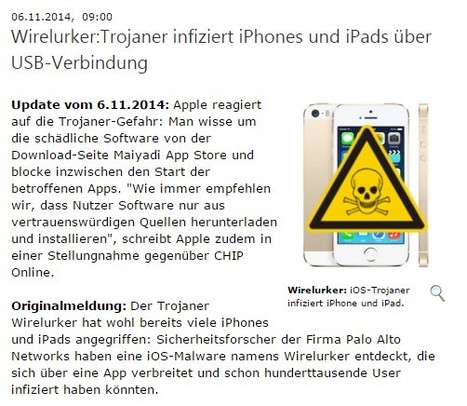 Wirelurker:Trojaner infiziert iPhones und iPads über USB-Verbindung | Apple, Mac, MacOS, iOS4, iPad, iPhone and (in)security... | Scoop.it