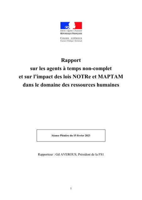 CSFPT - Examen du rapport « sur les agents à temps non-complet et sur l’impact des lois NOTRe et MAPTAM sur les ressources humaines » . | Veille juridique du CDG13 | Scoop.it