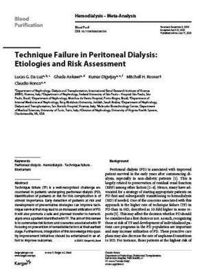 Technique Failure in Peritoneal Dialysis: Etiologies and Risk Assessment | Peritoneal dialysis | Scoop.it