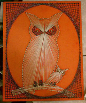 Vintage 1960s 1970s Retro Groovy Orange Momma & Baby OWL STRING ART Wall Hanging | Antiques & Vintage Collectibles | Scoop.it