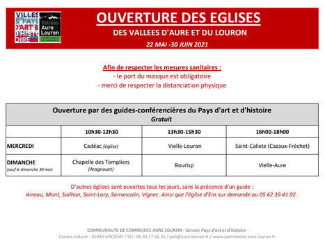 Planning d'ouverture des églises d'Aure et Louron jusqu'au 30 juin | Vallées d'Aure & Louron - Pyrénées | Scoop.it