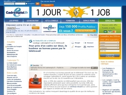Pour près d’un cadre sur deux, le bonheur au bureau passe par le télétravail | Web tourisme | Scoop.it