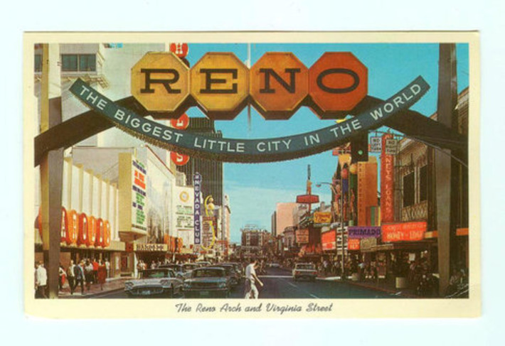 Vintage Reno Arch & Virginia Street Postcard Mid-Century Cool Cars Mustang UNUSED | Visiting The Past | Scoop.it