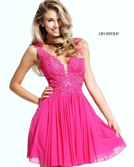 sherri hill pink lace dress