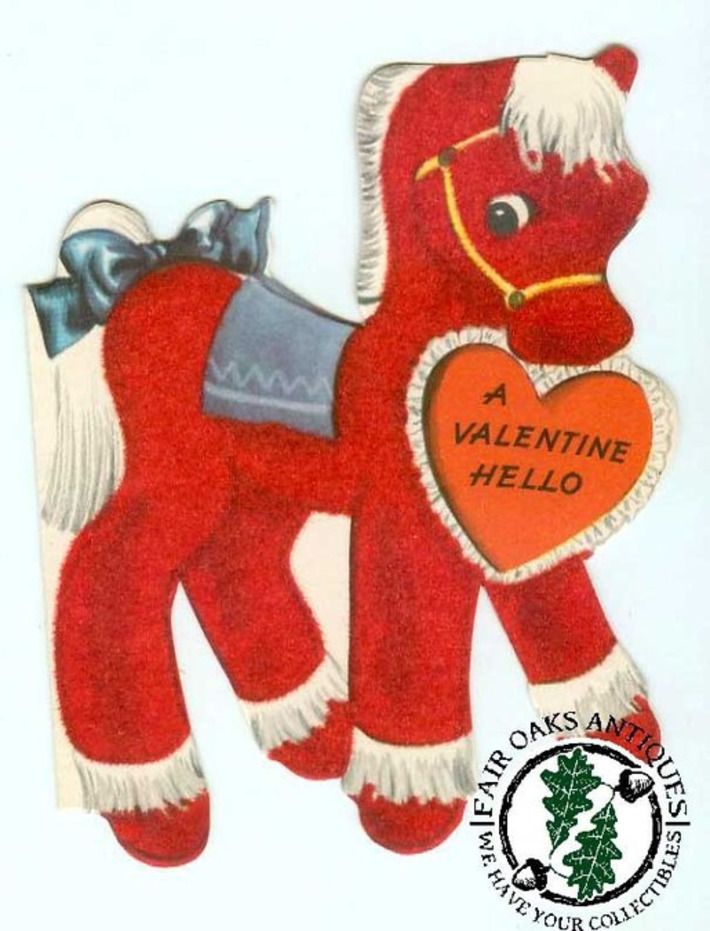 Vintage red flocked horse valentine. | Antiques & Vintage Collectibles | Scoop.it